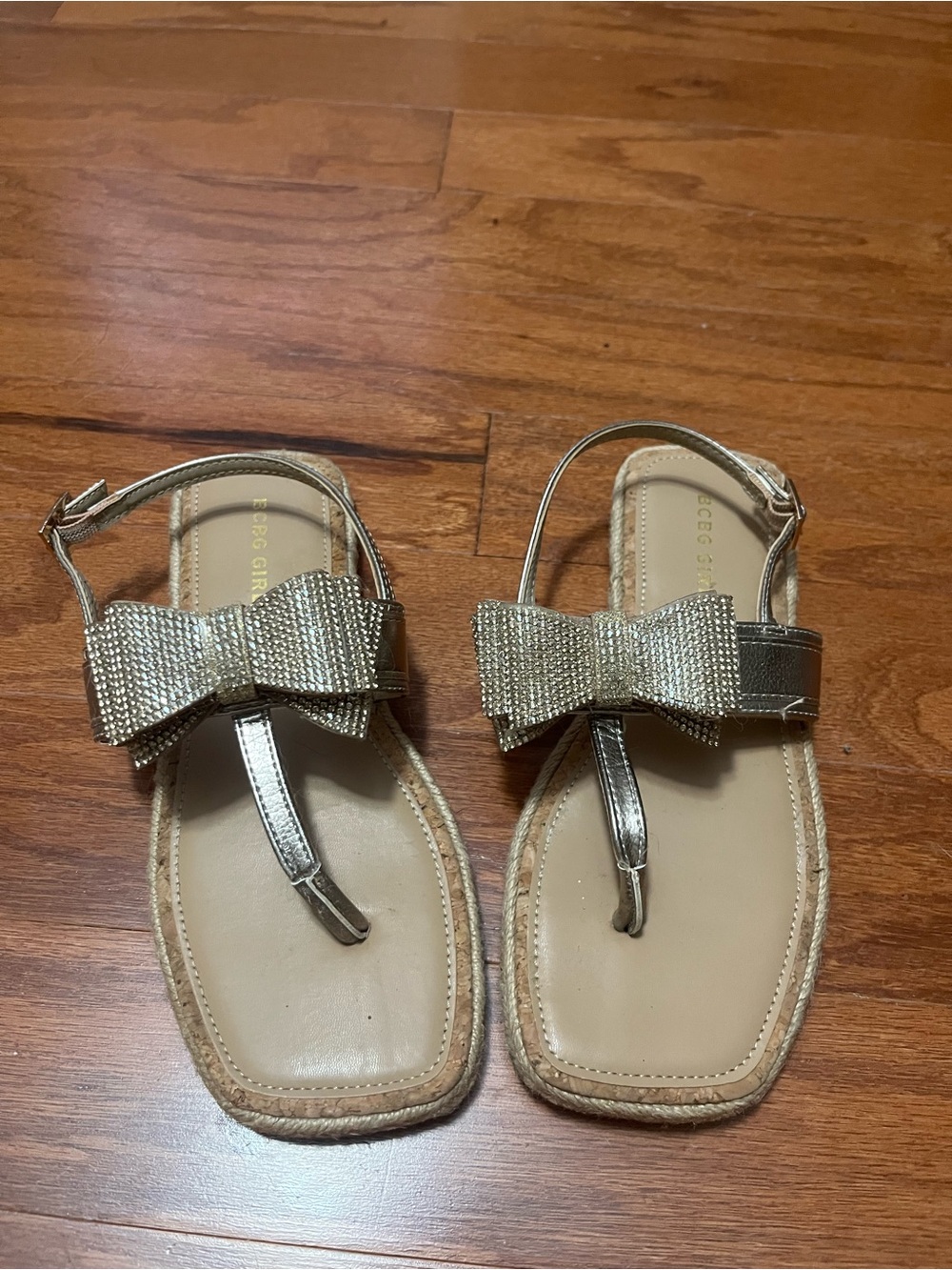 BCBGirls Silver Rhinestone Bow Thong Sandals
